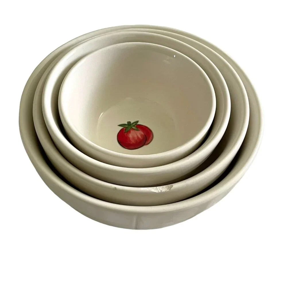 Set 4 Williams Sonoma Vegetable Nesting Mixing Bowls White Small Pepper Carrot +